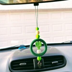Green and White Cactus Car Charm
